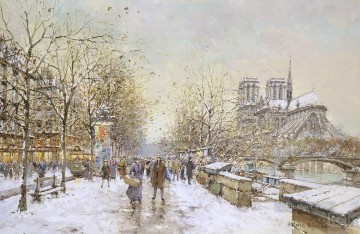 Antoine Blanchard Painting - antoine blanchard winter in paris notre dame